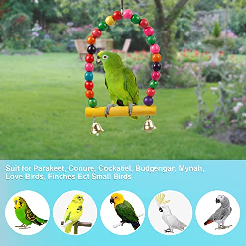 Comius Sharp Accesorios para Jaulas de Pájaros, 8 Piezas Colorido Aves Loros Juguetes Plataforma Soporte Perca de Pájaro, Escalera de Madera, Juguete Masticable, Columpios Juguetes con Campanas