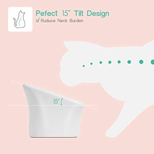 ComSaf Elevado Comedero para Gatos, Plato de Alimentación y Bebida de Cerámica para Gatos, Blanco, Material Saludable de Grado Alimenticio, Bigotes sin Estrés, Antideslizante