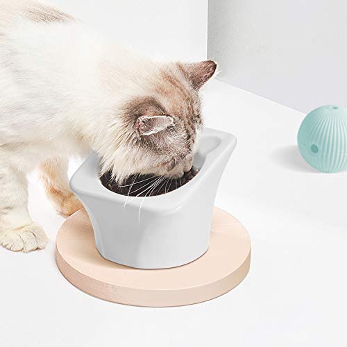 ComSaf Elevado Comedero para Gatos, Plato de Alimentación y Bebida de Cerámica para Gatos, Blanco, Material Saludable de Grado Alimenticio, Bigotes sin Estrés, Antideslizante