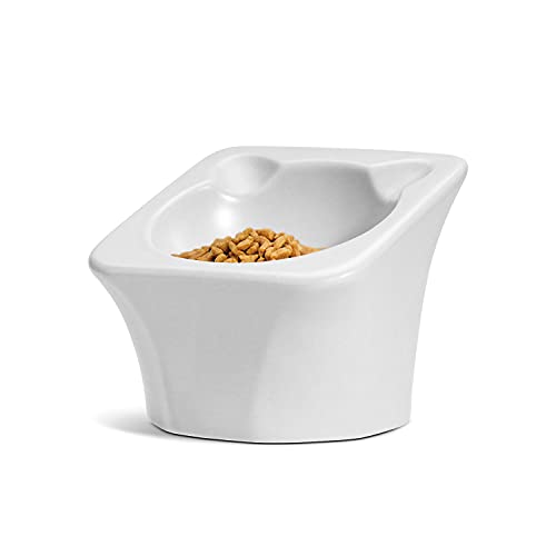 ComSaf Elevado Comedero para Gatos, Plato de Alimentación y Bebida de Cerámica para Gatos, Blanco, Material Saludable de Grado Alimenticio, Bigotes sin Estrés, Antideslizante