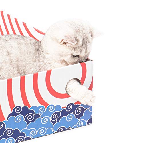 Conlun - Alfombrillas rascadoras para Gatos, Poste rascador para Gatos, rascador portátil de cartón Corrugado para Gatos con Caja para rascar Gatos y diseño de Orificio Interactivo - Grande - Rojo