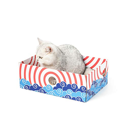 Conlun - Alfombrillas rascadoras para Gatos, Poste rascador para Gatos, rascador portátil de cartón Corrugado para Gatos con Caja para rascar Gatos y diseño de Orificio Interactivo - Grande - Rojo