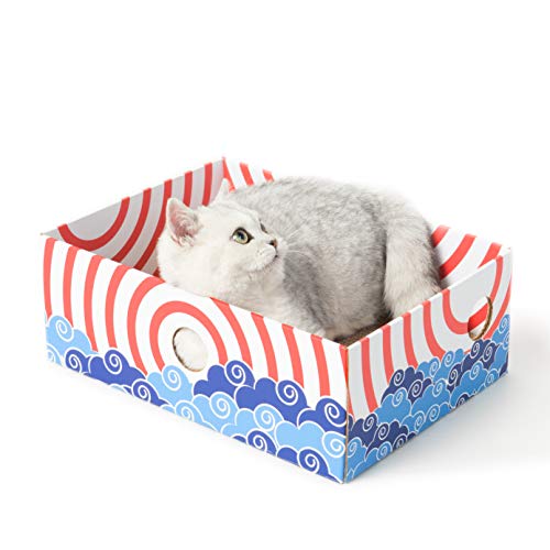 Conlun - Alfombrillas rascadoras para Gatos, Poste rascador para Gatos, rascador portátil de cartón Corrugado para Gatos con Caja para rascar Gatos y diseño de Orificio Interactivo - Medio -Rojo