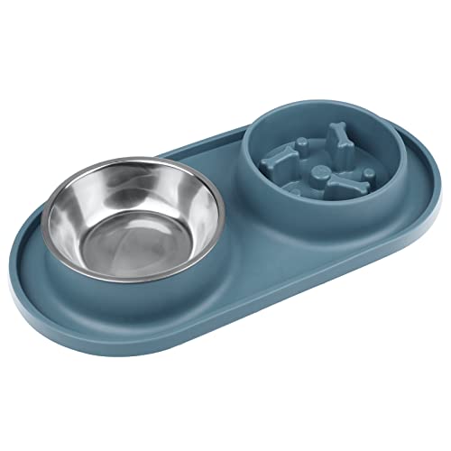 Coolzon Comedero Perro, Acero Inoxidable Comedero para Pequeño Perros Gatos Mascotas con Base de Silicona Antideslizante Bebedero Perro y Comedero Perro Antivoracidad (Azul)
