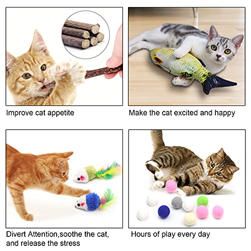 COYICOLI 28 Piezas Juguetes para Gatos,Juguete Interactivo para Gato,Juguetes para Gatos con Campanas y Plumas,Hierba gatera Túnel y Ratón,Juguete Gato con Bolsa de Almacenamiento