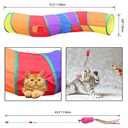 COYICOLI 28 Piezas Juguetes para Gatos,Juguete Interactivo para Gato,Juguetes para Gatos con Campanas y Plumas,Hierba gatera Túnel y Ratón,Juguete Gato con Bolsa de Almacenamiento