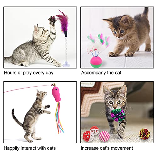 COYICOLI 28 Piezas Juguetes para Gatos,Juguete Interactivo para Gato,Juguetes para Gatos con Campanas y Plumas,Hierba gatera Túnel y Ratón,Juguete Gato con Bolsa de Almacenamiento