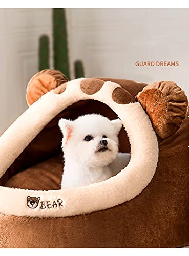 Cuatro estaciones universal oso casa para gatos ventilada y cálida casa de perro mullido, extraíble y lavable cama cerrada para gatos gatito cachorro casa mascota cama