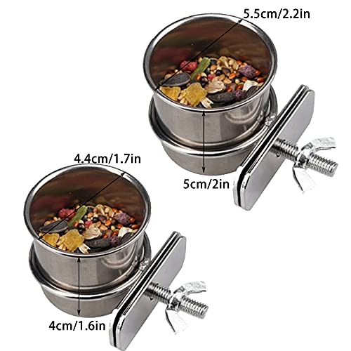 Cuenco de Comida Colgante 2 Piezas Comedero Inoxidable Loro con Gancho Contenedor de Comida para pájaros para Animales pequeños, pinzones,Periquito (4,4cm/5,5cm)