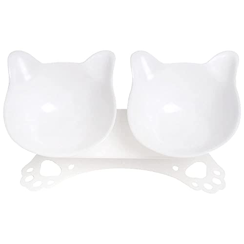 Cuenco de Comida Skrtuan para Gatos con Fondo Antideslizante, Cuenco para Gatos Que Evita los vómitos, Cuencos Dobles Inclinados para Gatos con Soporte Elevado 28,4 x 16 x 7,9 cm1
