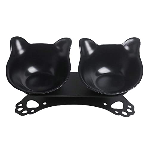 Cuenco de Comida Skrtuan para Gatos con Fondo Antideslizante, Cuenco para Gatos Que Evita los vómitos, Cuencos Dobles Inclinados para Gatos con Soporte Elevado 28,4 x 16 x 7,9 cm1