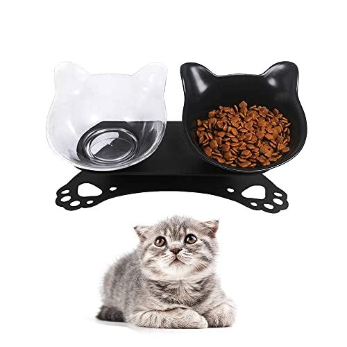 Cuenco de Comida Skrtuan para Gatos con Fondo Antideslizante, Cuenco para Gatos Que Evita los vómitos, Cuencos Dobles Inclinados para Gatos con Soporte Elevado 28,4 x 16 x 7,9 cm1
