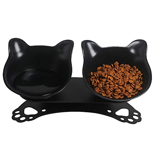 Cuenco de Comida Skrtuan para Gatos con Fondo Antideslizante, Cuenco para Gatos Que Evita los vómitos, Cuencos Dobles Inclinados para Gatos con Soporte Elevado 28,4 x 16 x 7,9 cm1