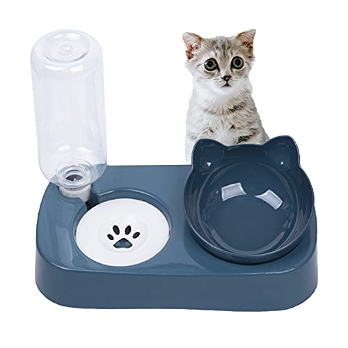 Cuenco del Gato,Comedero para Perro Gato,15°Inclinación Tazón de Alimentación para Gatos,Comederos Gatos Elevado 2 en 1 con Bebedero Automático,Se Puede Utilizar para Gatos y Cachorros