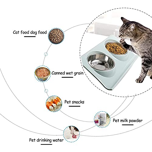 Cuenco del Gato,Cuenco Doble para Gatos,Comedero Gato 15° Inclinable Tazón Antideslizante Gato Cuenco,Comederos Perros Gatos para Gato y Perrito Cuenco para Gatos de Acero Inoxidable (Verde)