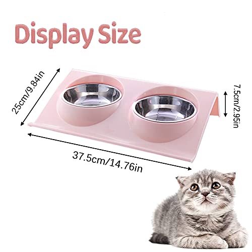 Cuenco del Gato,Cuenco Doble para Gatos,Comedero Gato 15° Inclinable Tazón Antideslizante Gato Cuenco,Comederos Perros Gatos para Gato y Perrito Cuenco para Gatos de Acero Inoxidable (Rosado)