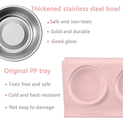Cuenco del Gato,Cuenco Doble para Gatos,Comedero Gato 15° Inclinable Tazón Antideslizante Gato Cuenco,Comederos Perros Gatos para Gato y Perrito Cuenco para Gatos de Acero Inoxidable (Rosado)