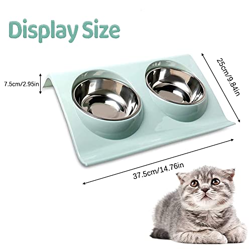 Cuenco del Gato,Cuenco Doble para Gatos,Comedero Gato 15° Inclinable Tazón Antideslizante Gato Cuenco,Comederos Perros Gatos para Gato y Perrito Cuenco para Gatos de Acero Inoxidable (Verde)