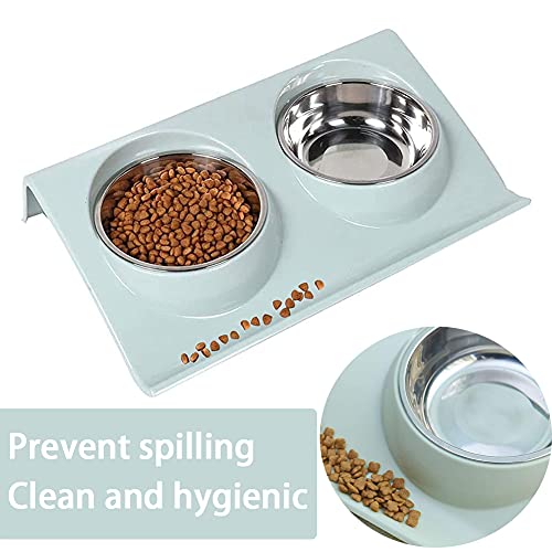 Cuenco del Gato,Cuenco Doble para Gatos,Comedero Gato 15° Inclinable Tazón Antideslizante Gato Cuenco,Comederos Perros Gatos para Gato y Perrito Cuenco para Gatos de Acero Inoxidable (Verde)
