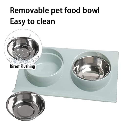 Cuenco del Gato,Cuenco Doble para Gatos,Comedero Gato 15° Inclinable Tazón Antideslizante Gato Cuenco,Comederos Perros Gatos para Gato y Perrito Cuenco para Gatos de Acero Inoxidable (Verde)