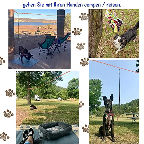 Cuerda de arrastre de 15 m para perros grandes, para exteriores, jardín y camping, con muelle amortiguador de golpes y cuerda de juguete para perros