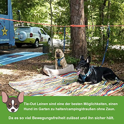 Cuerda de arrastre de 15 m para perros grandes, para exteriores, jardín y camping, con muelle amortiguador de golpes y cuerda de juguete para perros