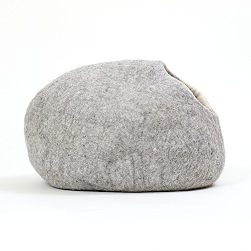 Cueva del Gato casa del Gato Cama del Gato XL – también para Gatos Grandes – Robusto en el Exterior y Peluche Suave en el Interior – Hecho a Mano de Lana de Nueva Zelanda – Gris