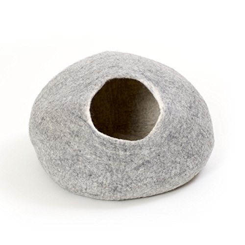 Cueva del Gato casa del Gato Cama del Gato XL – también para Gatos Grandes – Robusto en el Exterior y Peluche Suave en el Interior – Hecho a Mano de Lana de Nueva Zelanda – Gris