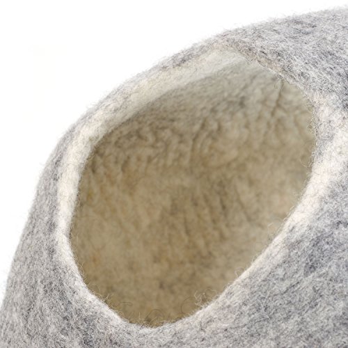 Cueva del Gato casa del Gato Cama del Gato XL – también para Gatos Grandes – Robusto en el Exterior y Peluche Suave en el Interior – Hecho a Mano de Lana de Nueva Zelanda – Gris