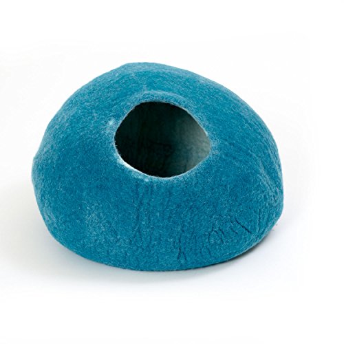 Cueva del Gato casa del Gato Cama del Gato XL – también para Gatos Grandes – Robusto en el Exterior y Peluche Suave en el Interior – Hecho a Mano de Lana de Nueva Zelanda – Azul Oceano