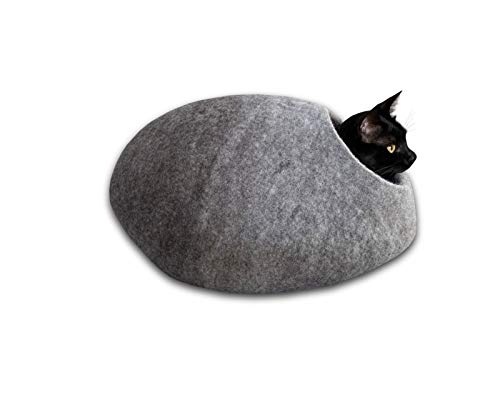 Cueva para Gatos y Perros pequeños en Tonos Natural I Cama de diseño contemporáneo y Fabricada con Fieltro 100% de Lana de Oveja I Casa para Mascotas Suave y práctica I Cat Cave Neutral