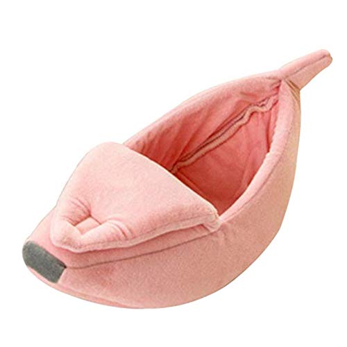 Cute Cat Bed House, Pet Bed Soft Cat Cuddle Bed, Lovely Pet Pet Supplies for Cats Kittens Rabbit Small Dogs Bed Banana Design,Rosado,L