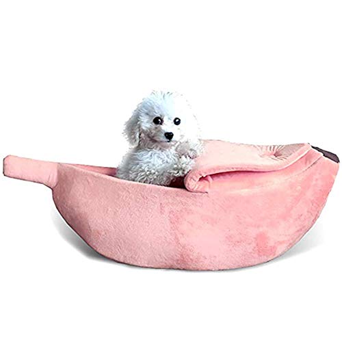 Cute Cat Bed House, Pet Bed Soft Cat Cuddle Bed, Lovely Pet Pet Supplies for Cats Kittens Rabbit Small Dogs Bed Banana Design,Rosado,L