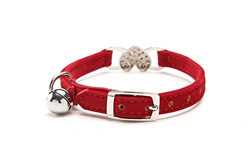 DAIXI Collares para Gatos con la Campana y del Cristal del corazón Suministros Linda del Animal doméstico Rojo