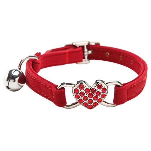 DAIXI Collares para Gatos con la Campana y del Cristal del corazón Suministros Linda del Animal doméstico Rojo
