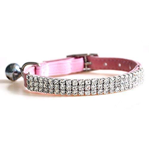 DAIXI Terciopelo Ajustable Collar del Gato Seguro Suave con Campanas para el Perrito Gatito Negro + Rosa