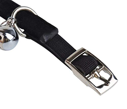 DAIXI Terciopelo Ajustable Collar del Gato Seguro Suave con Campanas para el Perrito Gatito Negro + Rosa