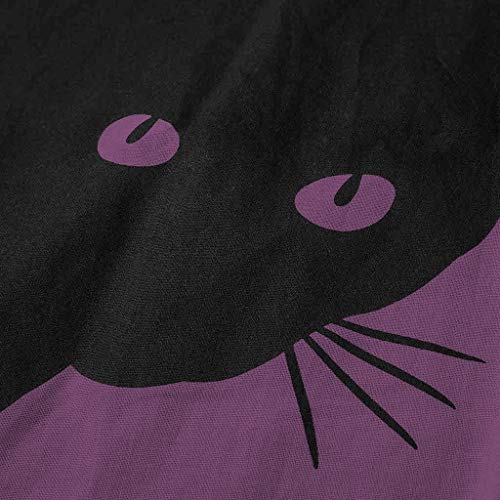 Dasongff Sudadera con capucha para mujer, camiseta de manga larga, cuello en V, estampado de gato, camiseta de verano, casual, suelta, camiseta morado S