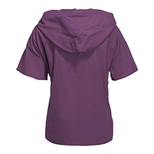 Dasongff Sudadera con capucha para mujer, camiseta de manga larga, cuello en V, estampado de gato, camiseta de verano, casual, suelta, camiseta morado S