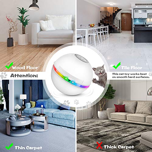 DazSpirit Juguetes para Gatos Interactivos Bola De Gato, Pelotas De Juguete para Gatos Eléctrica Interactivo Pelotas para Gatos con Luz Led, 360 Grados Automática Giratoria, Carga USB,Blanco