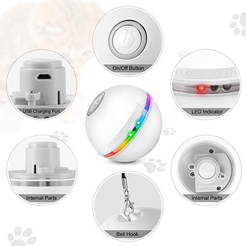 DazSpirit Juguetes para Gatos Interactivos Bola De Gato, Pelotas De Juguete para Gatos Eléctrica Interactivo Pelotas para Gatos con Luz Led, 360 Grados Automática Giratoria, Carga USB,Blanco