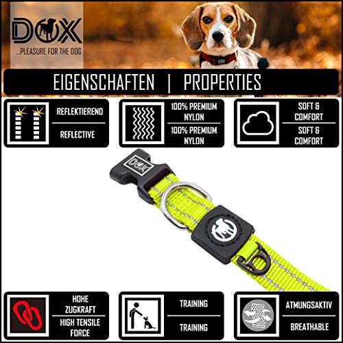 DDOXX Collar Perro Nylon, Reflectante, Ajustable | Muchos Colores & Tamaños | para Perros Pequeño, Mediano y Grande | Collares Accesorios Gato Cachorro | Amarillo, S