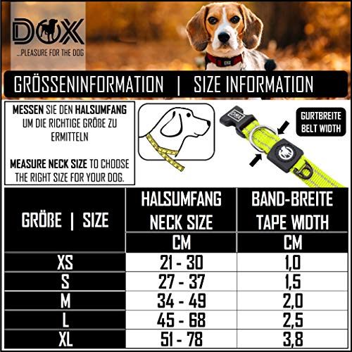 DDOXX Collar Perro Nylon, Reflectante, Ajustable | Muchos Colores & Tamaños | para Perros Pequeño, Mediano y Grande | Collares Accesorios Gato Cachorro | Amarillo, S