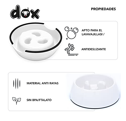 DDOXX Comedero Antivoracidad Perro, Antideslizante | Muchos Colores y Tamaños | para Perros Pequeño, Mediano y Grande | Bol Accesorios Melamina Gato Cachorro | Blanco, 140 ml