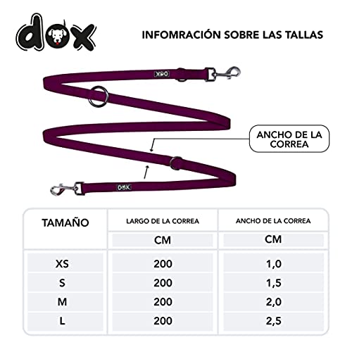 DDOXX Correa Perro de Nailon, Ajustable en 3 Direcciones, 2 m | Correas para Perros Grandes y Pequeños | Correa Doble para Perros, Gatos, Cachorros | Correa para Correr | Morado, S