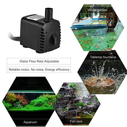 Decdeal - 600L/H 8W Bomba de Agua Sumergible con 4 Leds Luces Ultrasilencioso para Acuario Pecera Fuente de Sobremesa Hidroponía 4.9ft (1.5m) Cable de Alimentación