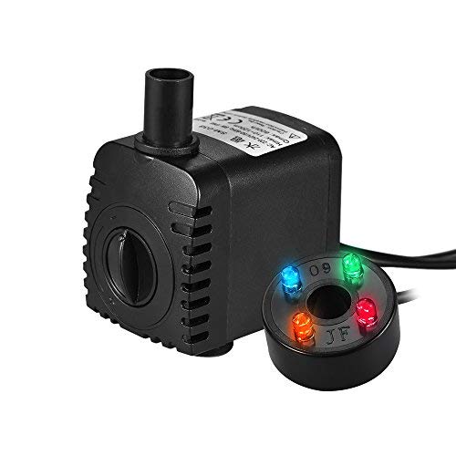 Decdeal - 600L/H 8W Bomba de Agua Sumergible con 4 Leds Luces Ultrasilencioso para Acuario Pecera Fuente de Sobremesa Hidroponía 4.9ft (1.5m) Cable de Alimentación