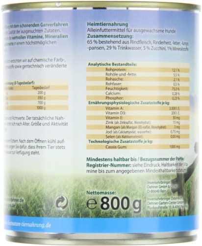 Dehner Best Nature - Comida para Perros Ligera, Vacuno con calabacín, 6 x 800 g (4,8 kg)