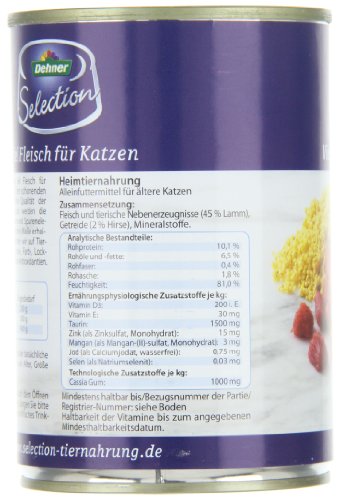 Dehner Selection Gato Forro Senior, Cordero y mijo, 6 x 400 g (2.4 kg)