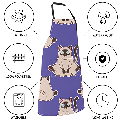 Delantal de Chef siamés para mascotas, lindo Animal inteligente, lindo Animal inteligente, gato, mascota, siamés, corbata ajustable con bolsillos para adultos